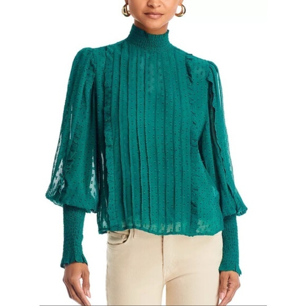 Farm Rio Emerald ruffled long sleeve blouse